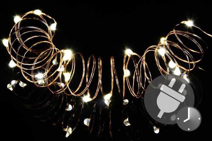 Garthen 47228 Vánoční světelný řetěz - MINI 50 LED s časovačem - teple bílá Garthen