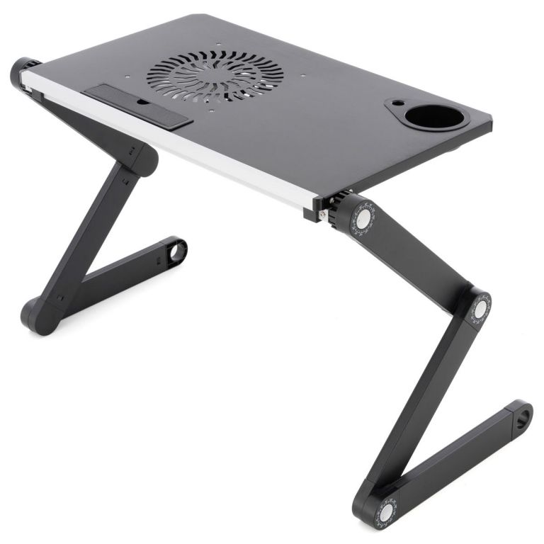 ﻿Notebookový stolek s USB větrákem - stříbrnočerný Divero