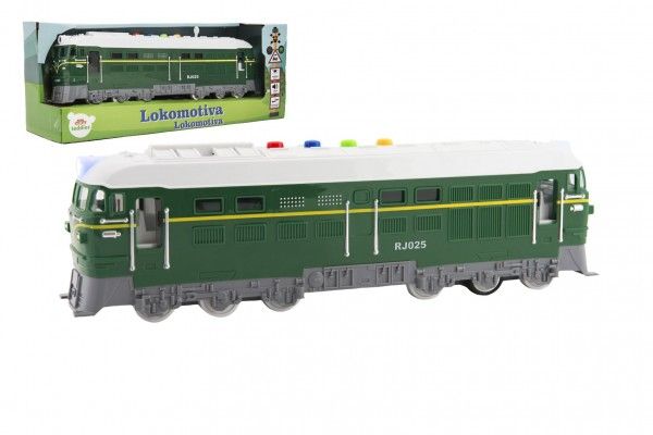 Teddies Lokomotiva/Vlak zelená plast 35cm na baterie se zvukem se světlem v krabici 41x16x12cm Teddies