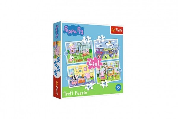 Puzzle 4v1 Peppa Pig/Prásátko Pepa Vzpomínka na prázdniny v krabici 28x28x6cm Teddies