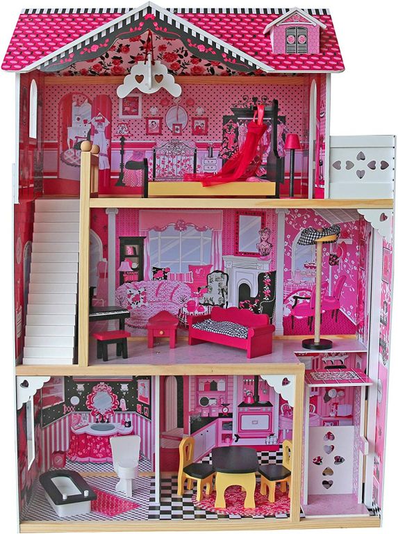 Infantastic Velký dřevěný domeček pro panenky s osvětlením Infantastic