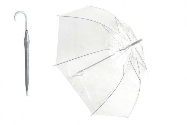 Deštník průhledný bílý plast/kov 82cm v sáčku Teddies