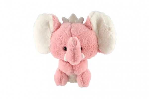 Slon sedící s korunkou plyš 25cm růžový v sáčku 0+ Teddies