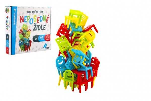 Neposedné židle 40 ks balanční společenská hra v krabici 23x21x6cm Teddies
