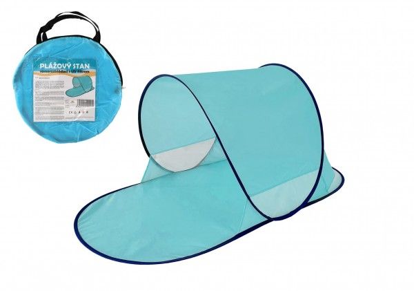 Stan plážový s UV filtrem 140x70x62cm samorozkládací polyester/kov ovál modrý v látkové tašce Teddies