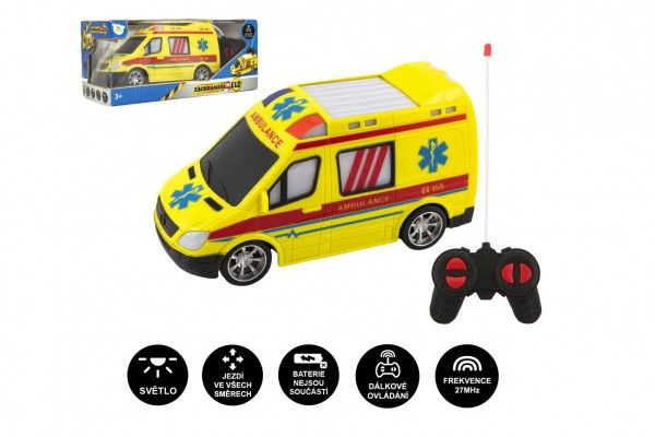 Auto RC ambulance plast 20cm na dálkové ovládání 27MHz na baterie se světlem v krabici 28x13x11cm Teddies