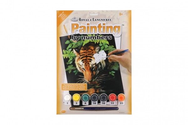 Malování podle čísel Tygr u vody 22x30cm s akrylovými barvami a štětcem na kartě Teddies