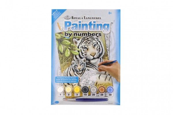 Malování podle čísel Bílí tygři 22x30cm s akrylovými barvami a štětcem na kartě Teddies