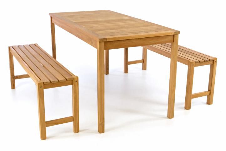 Divero 47284 Zahradní set lavic a stolu - ošetřené týkové dřevo - 135 cm Divero