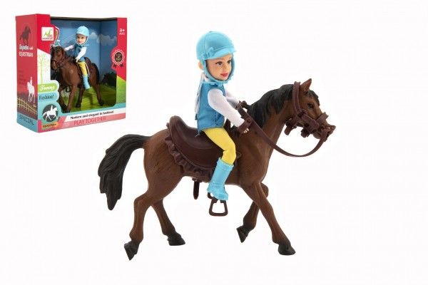 Kůň + panenka/panáček žokej plast 20cm v krabici 23x23x9