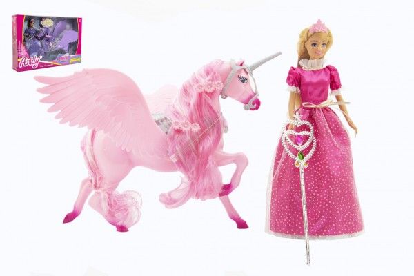 Panenka Anlily princezna kloubová 30cm plast s jednorožcem 40cm s hůlkou 2 barvy v krabici 48x33x9cm Teddies